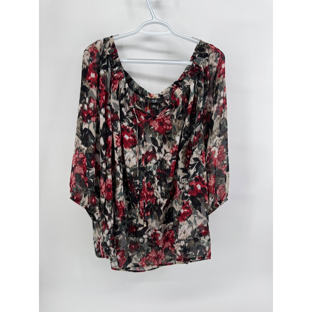 AGB Woman Romantic Boho Floral Chiffon Off Shoulder Blouse 3X 3/4 Sleeve Top